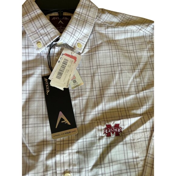 Antigua Mens Mississippi State University Plaid Button-Down Long Sleeve Shirt S - Picture 2 of 6
